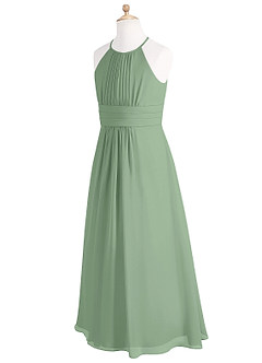 Azazie Bonnie Junior Matcha A-Line Pleated Chiffon Dress image7
