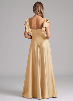 Azazie Leilani Bridesmaid Dresses Gold A-Line Ruched Stretch Satin Dress image2