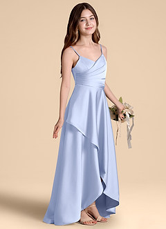 Azazie Prisha Junior Robe Trapèze en Satin extensible Plissée Eis image1