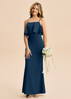 Azazie Galene Junior Dark Navy Mermaid Stretch Satin Dress image4