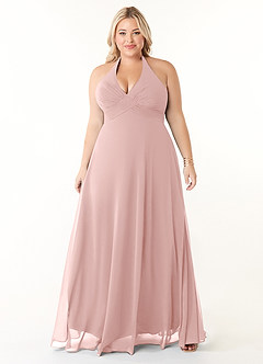 Azazie Tessie Bridesmaid Dresses Powder Pink A-Line V-Neck Pleated Chiffon Dress image6