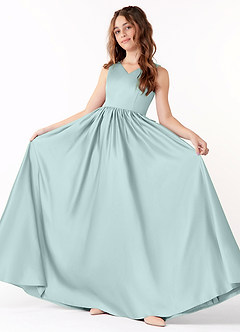 Azazie Hathaway Junior Mist A-Line Bow Stretch Satin Dress image2
