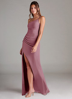 Azazie Eren Bridesmaid Dresses Vintage Mauve Sheath One Shoulder Chiffon Dress image5