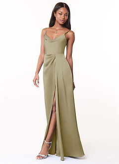 Azazie Brielle Vestidos de damas de honor Vestido de Musgo Verde de Satén Elástico de Corte en A con Tirantes finos con capucha image3