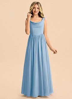 Azazie Novi Junior A-Linie Plissee Stretch-Satin Kleid Puderblau image1