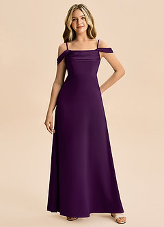 Azazie Lettie Junior Grape A-Line Off the Shoulder Stretch Satin Dress image4