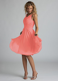 Azazie Grace Bridesmaid Dresses Coral A-Line Pleated Chiffon Dress image3