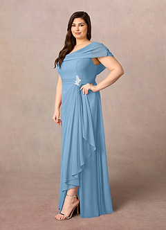 Azazie Mary Abiti per la Madre della Sposa Abito A-Line in Chiffon Spacco Laterale Blu Acciaio image7