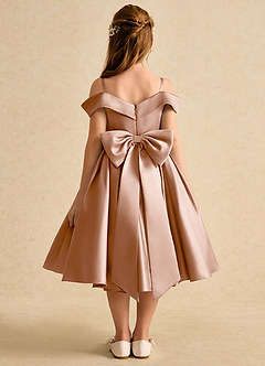 Azazie Favia Flower Girl Dresses Champagne Rose A-Line Off the Shoulder Matte Satin Dress image2