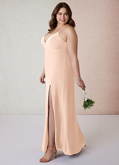 Azazie Becca Vestidos de damas de honor Vestido de Rosa Inglesa de Gasa de Corte Recto con Cuello en V image9