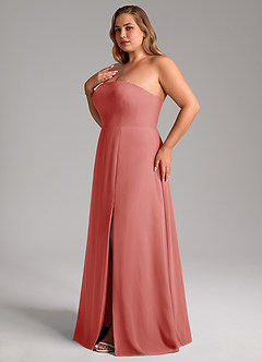 Azazie Wren 신부 들러리 드레스 A라인 사이드 슬릿 쉬폰 바닥 길이 드레스 image13