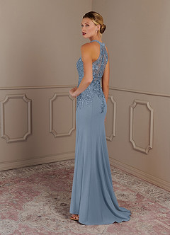 Azazie Tyra Mother of the Bride Dresses Dusty Blue Mermaid Halter Lace Stretch Crepe Dress image3