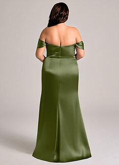 Azazie Saige Bridesmaid Dresses Olive Sheath Off the Shoulder Metallic Satin Convertible Dress image10