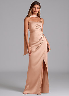 Azazie Calandra Suknie dla druhen Linia A Pofałdowany Satyna elastyczna Do ziemi Sukienka image2