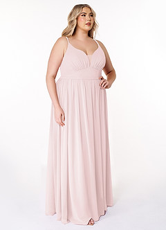Azazie Rayna Robes de demoiselle d'honneur Robe Trapèze en Mousseline de soie Col V plissé Rose Pâle image10