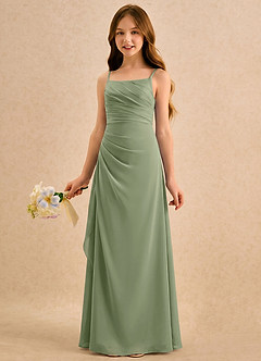 Azazie Cannoli Girls Formal Abiti da Ragazza di Fiori Abito A-Line in Chiffon Plissettato Pistacchio image3