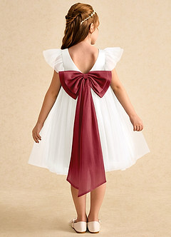 Azazie Munchkin Flower Girl Dresses Ivory Pomegranate A-Line Bow Tulle Dress image1