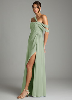 Azazie Kassandra Abiti da Damigella Abito A-Line in Chiffon a Spalla Scoperta Verde Salvia image4