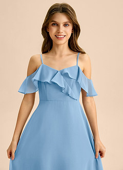 Azazie Kamilla Junior A-Linie Schulterfrei Chiffon Kleid Puderblau image7