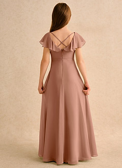 Azazie Nari Girls Formal Robe Demoiselle D'honneur Fillette Robe Trapèze en Mousseline de soie avec manches Bronze image7