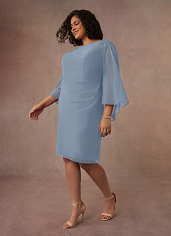 Azazie Carmela Mère de la mariée Robes Robe Fourreau en Mousseline de soie Dentelle Bleu Poussiéreux image2