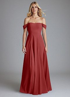 Azazie Seriana Brudtärnklänningar Klä av A-Linje i Chiffong Av axeln Rost image5