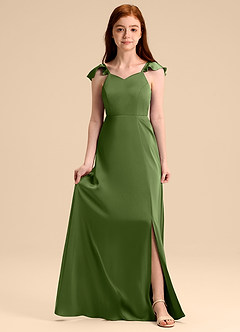 Azazie Everett Junior Juniper A-Line Bow Stretch Satin Dress image1