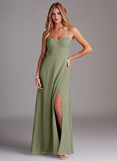 Azazie Breonna At-home Try On Dresses Eucalyptus A-Line Sweetheart Neckline Chiffon Dress image1