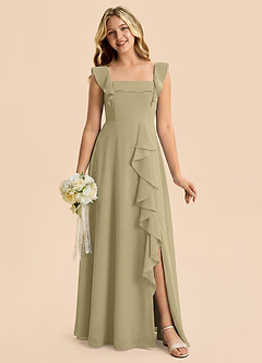Azazie Nori Junior A-Linie Gestreift Chiffon Kleid Moosgrün image1