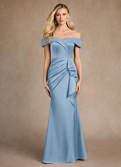 Azazie Laredo Moeder van de bruid jurken Zeemeermin Jurk van Stretch Satijn Off the Shoulder Poederblauw image1