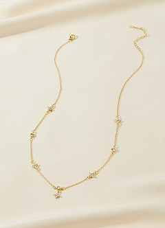 front Ketting met vierbladige bloemendruppels en zirkoon