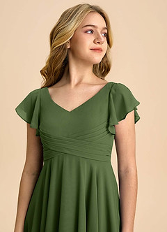 Azazie Caria Junior Olive A-Line Pleated Chiffon Dress image4