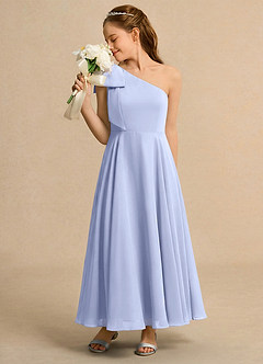 Azazie Guppy Junior Formal vestidos de niña de las flores Vestido de Hielo de Gasa de Corte En A con Hombro unilateral image5