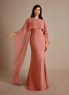Azazie Milfred Mother of the Bride Dresses Salmon Pink Sheath Boatneck Stretch Satin Dress image4