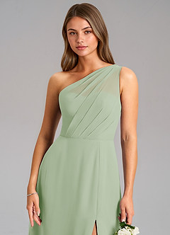 Azazie Phaedra Bridesmaid Dresses Dusty Sage A-Line One Shoulder Chiffon Dress image16