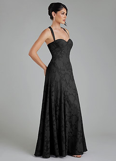 Azazie Bea Bridesmaid Dresses Black A-Line Corset Floral Burnout Dress image7