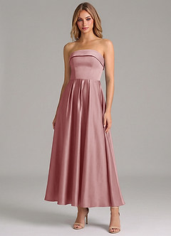 Azazie Lucienne Bridesmaid Dresses Dusty Rose A-Line Pleated Stretch Satin Dress image1