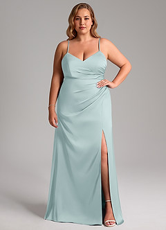 Azazie Azuree Bridesmaid Dresses Mist A-Line Pleated Stretch Satin Dress image11