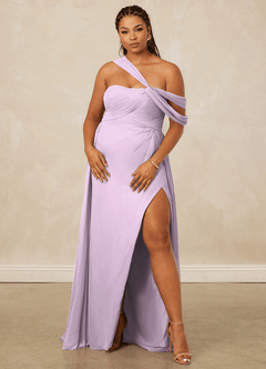 Christian Siriano Bridal for Azazie 1014 Bridesmaid Dresses Frosted Lilac A-Line Off the Shoulder Chiffon Dress image12