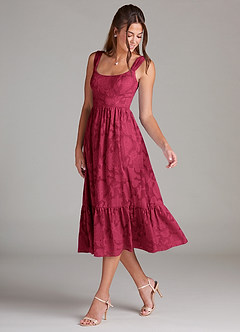 Azazie Alissa Brautjungfernkleider A-Linie mit Taschen Blumen-Burnout Kleid Burgunderrot image5