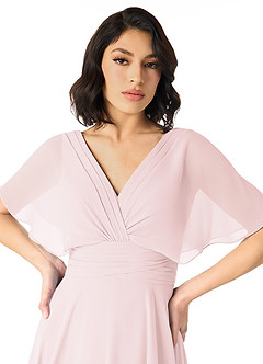 Azazie Pamela Bridesmaid Dresses Blushing Pink A-Line V-Neck Pleated Chiffon Dress image4