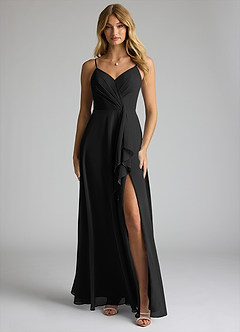 Azazie Akita Robes de demoiselle d'honneur Robe Trapèze en Mousseline de soie Noir image1
