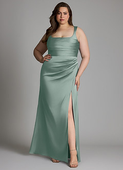 Azazie Sierra At-home Try On Dresses Dusty Rose A-Line Corset Stretch Satin Dress image8