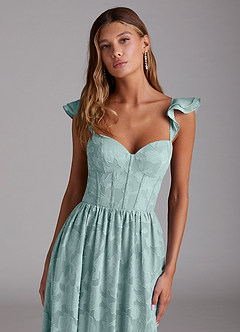 Azazie Denisse Vestidos de damas de honor Vestido de Neblina de Devorado Floral de Corte en A con Volante image4