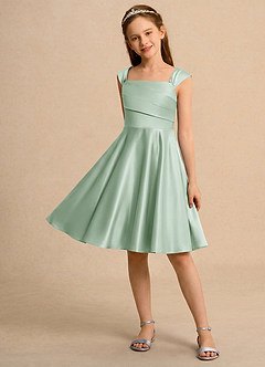 Azazie Budle Sukienki dla dziewczynek sypiących kwiaty Linia A Pofałdowany Matowy satynowy Długość do kolan Sukienka image3