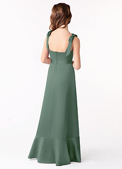 Azazie Barbara Junior Eucalyptus A-Line Bow Matte Satin Dress image3