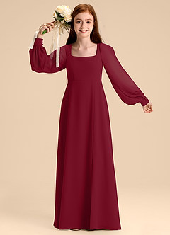 Azazie Bondi Junior Abito A-Line in Chiffon Blusa Borgogna image7