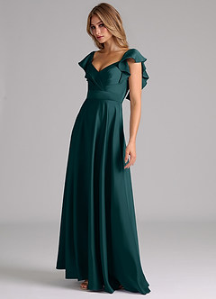 Azazie Leilani Bridesmaid Dresses Pine A-Line Ruched Stretch Satin Dress image8