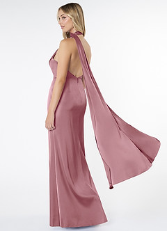 Azazie Kaylani Bridesmaid Dresses Vintage Mauve Mermaid High Neck Stretch Satin Dress image4