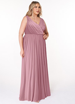 Azazie Tanicia Bridesmaid Dresses Vintage Mauve A-Line V-Neck Pleated Mesh Dress image8